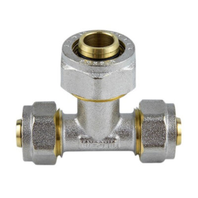 Тройник переходной латунный Aquasfera 7012 DN 32х16х32 PN 16 покрытие - никель, компрессионный, 7012-07