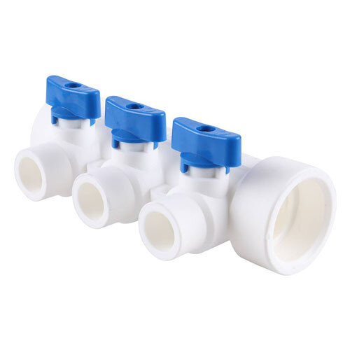 Коллектор распределительный Kalde 3272-mnb-400320 3 отвода DN 40 PN 25 с шаровыми кранами синяя рукоятка воздухоотводчик