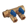 Коллектор распределительный Tiemme Nino 1820002 2 отвода ВР-НР 3/4"х1/2" DN 20 PN 16 с шаровыми кранами синяя рукоятка модульный 1