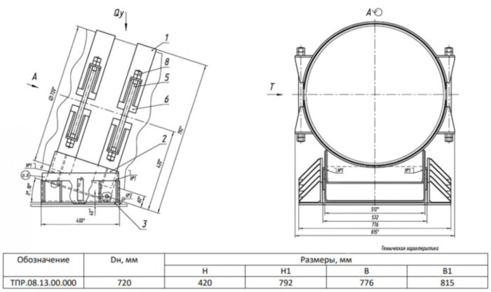 Опора Дн 720 ТПР.08.13.00.000 бугельная направляющая стальная